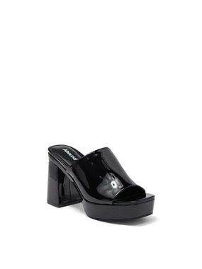 ABOUND "Sarah" Block Heel Mule Black Slide Patent